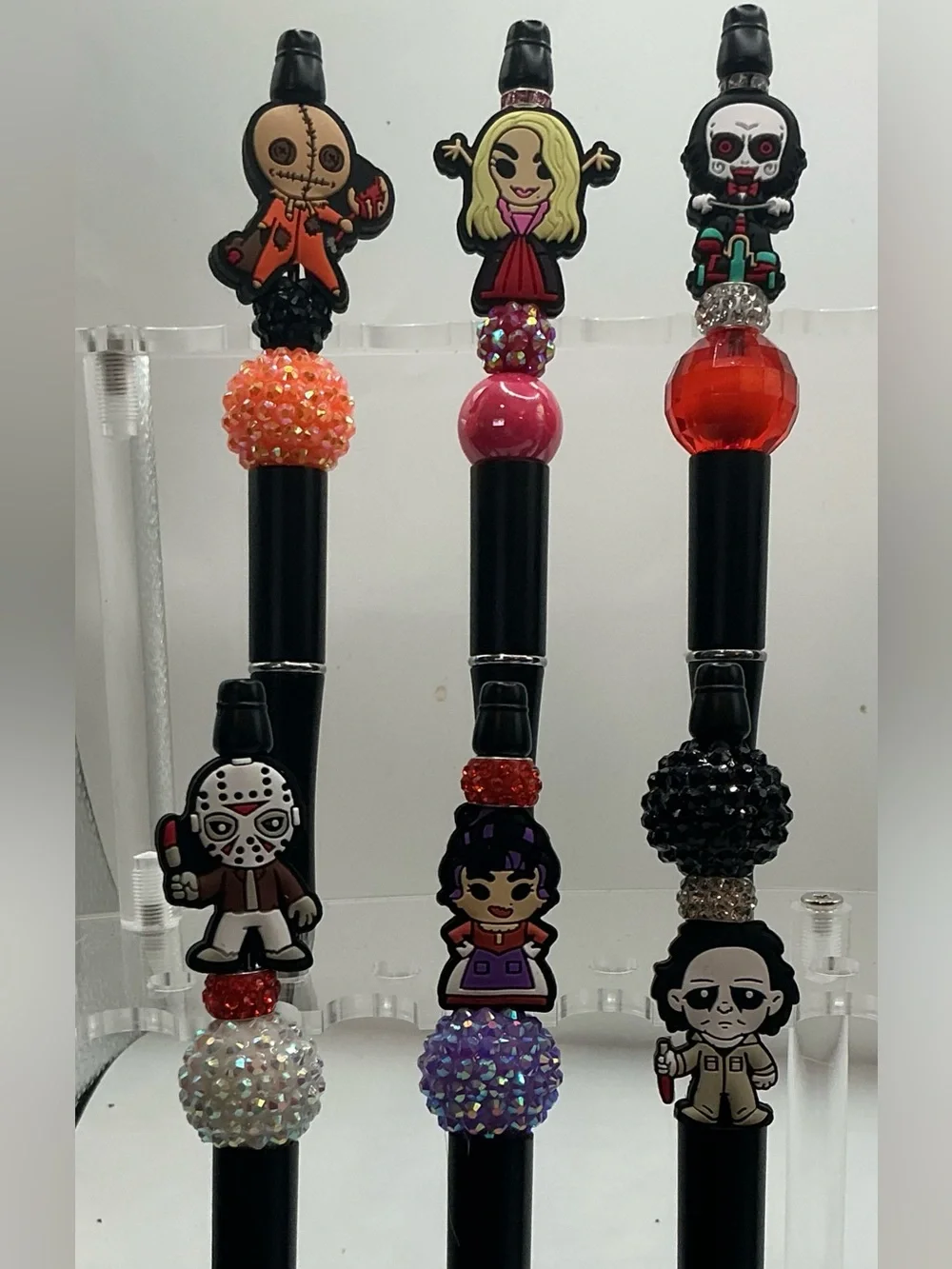 12 BLINGY HANDMADE JEWEL BEADED DECORATIVE VILIAN HORROR MOVIE PENS GREAT GIFT